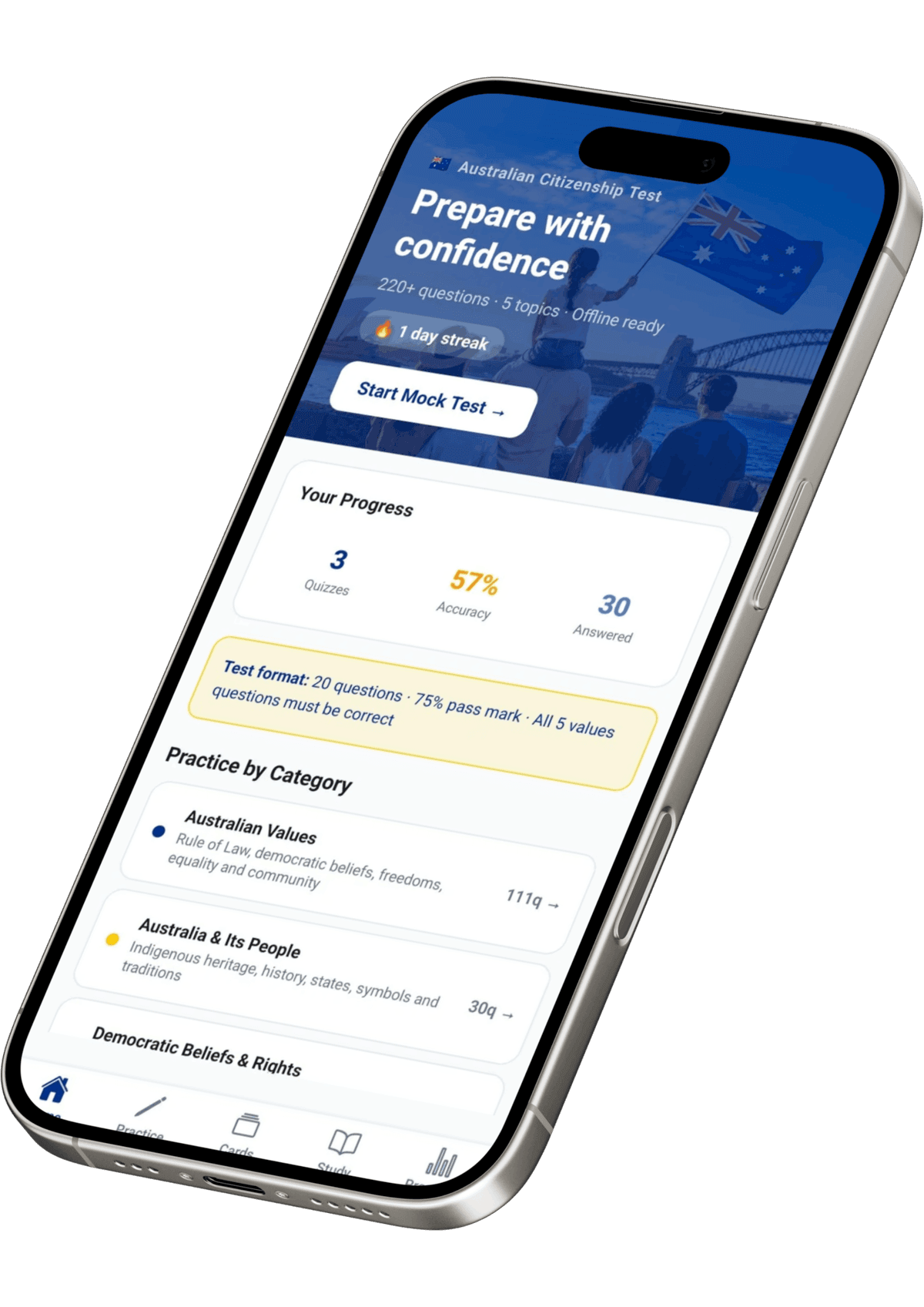 NZ Citizenship Test mobile app — practice questions and study guides for the New Zealand Citizen Test